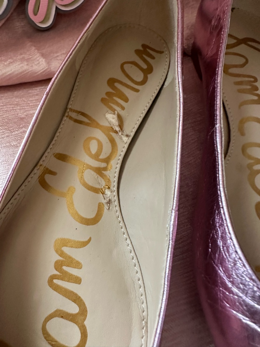 NWB! Sam Edelman Metallic Rose Pink Pointed-Toe Flats - Picture 3 of 8